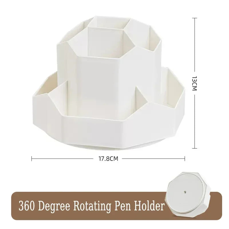 New 360°Rotatable Pen Holder Large Capacity Desk Pencil Storage Box 9-Grid Stationery Organizer School Office Pen Stand