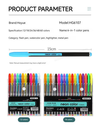 12-60Pcs Metallic Glitter Colors Gel Pens