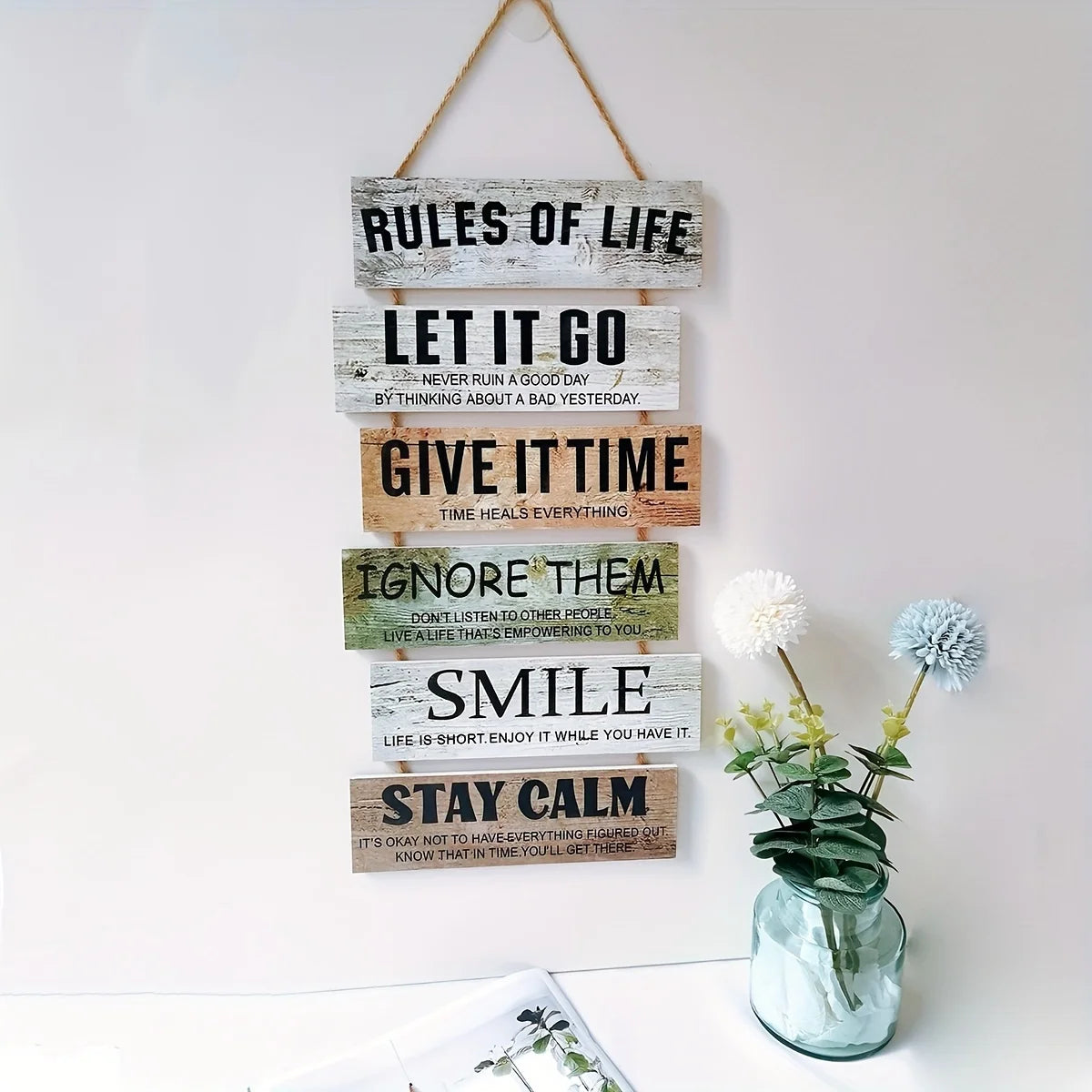 1pc Wooden Inspirational Hanging Festive Decor For Home & Gift 3D Wall Art With Rope For Room & Holiday Inspirational slogans