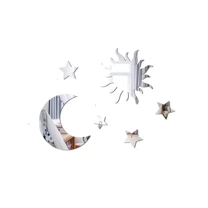 6pcs 3D Star Moon Shaped Mirror Wall Sticker Acrylic Self-adhesive DIY Removable Ceiling Wall Decals for Living Room Home Decor