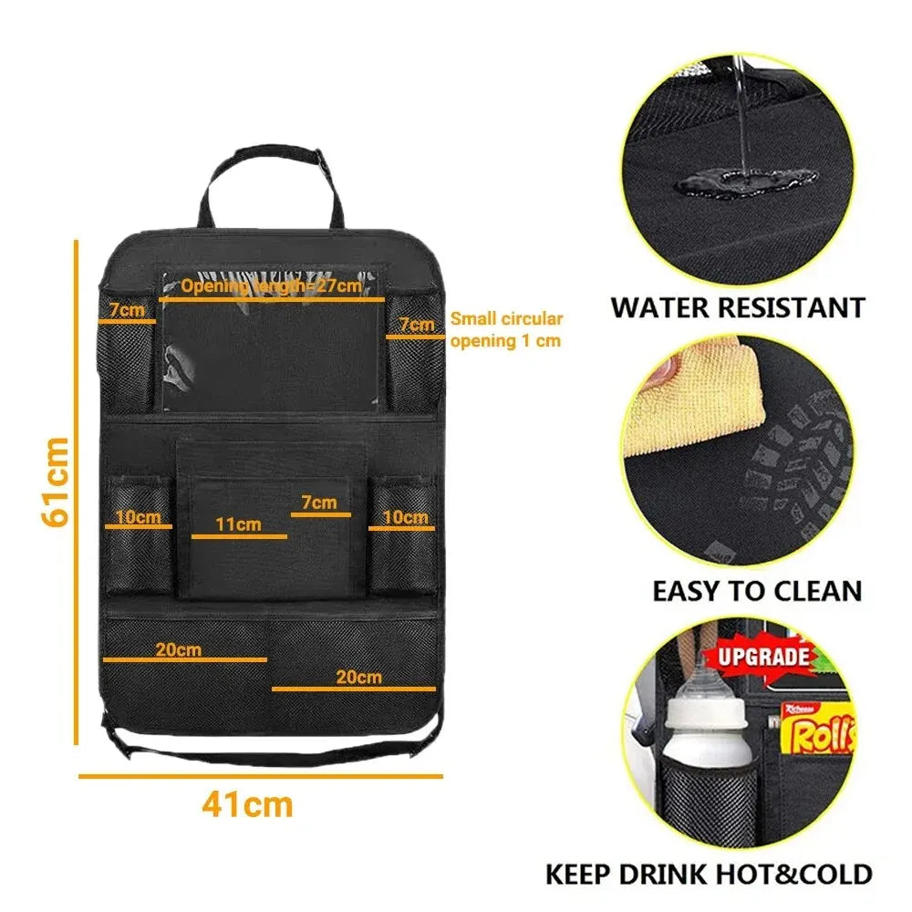 Car Seat Organizer Multifunctional Oxford Fabric Car Back Multi Pocket Storage Bag with Tablet Holder Protector for Kids