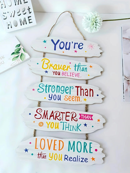 1pc Wooden Inspirational Hanging Festive Decor For Home & Gift 3D Wall Art With Rope For Room & Holiday Inspirational slogans