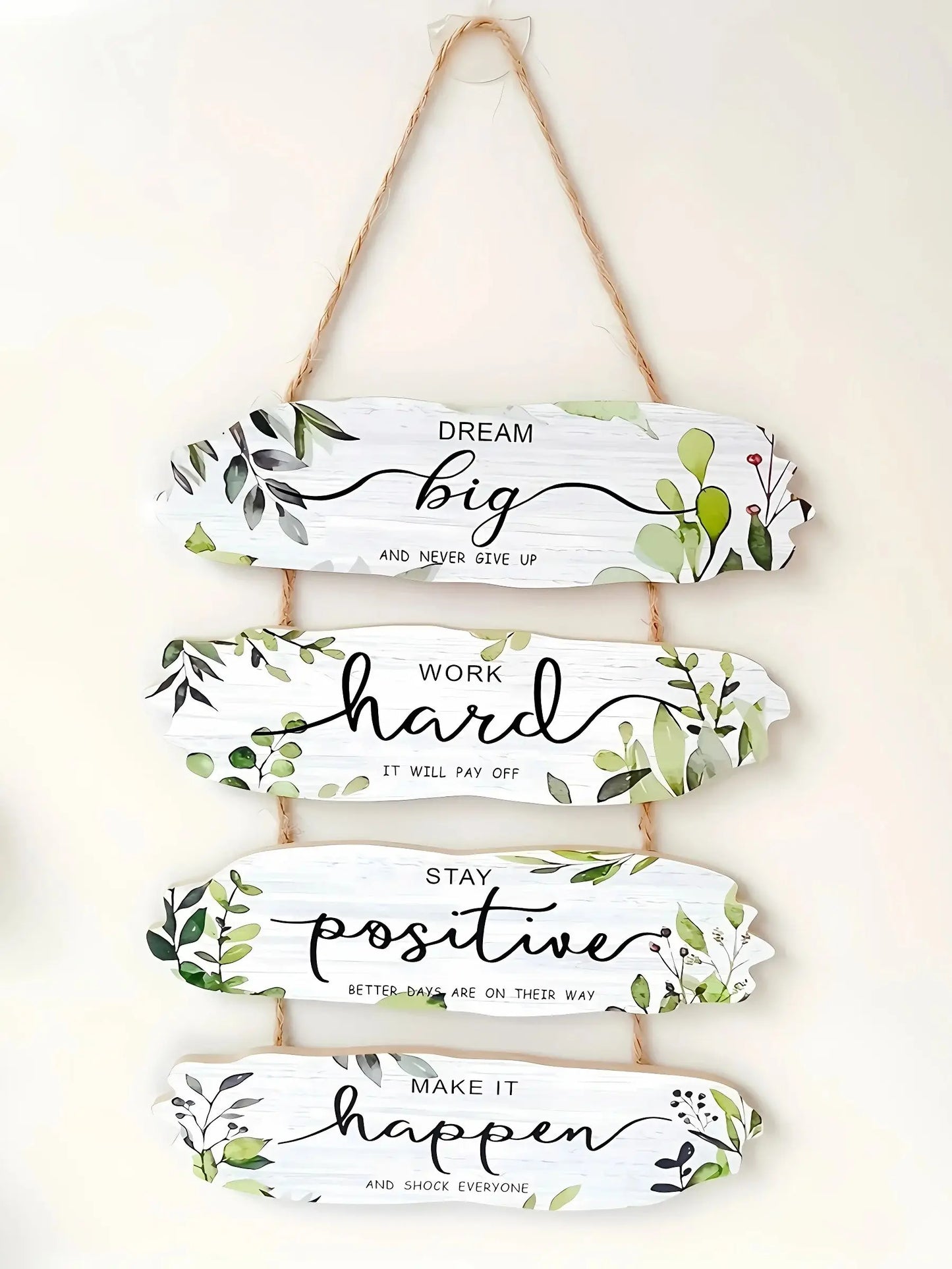 1pc Wooden Inspirational Hanging Festive Decor For Home & Gift 3D Wall Art With Rope For Room & Holiday Inspirational slogans