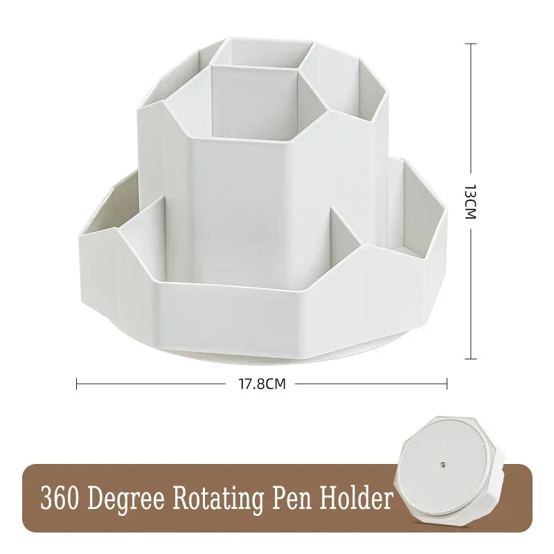 New 360°Rotatable Pen Holder Large Capacity Desk Pencil Storage Box 9-Grid Stationery Organizer School Office Pen Stand